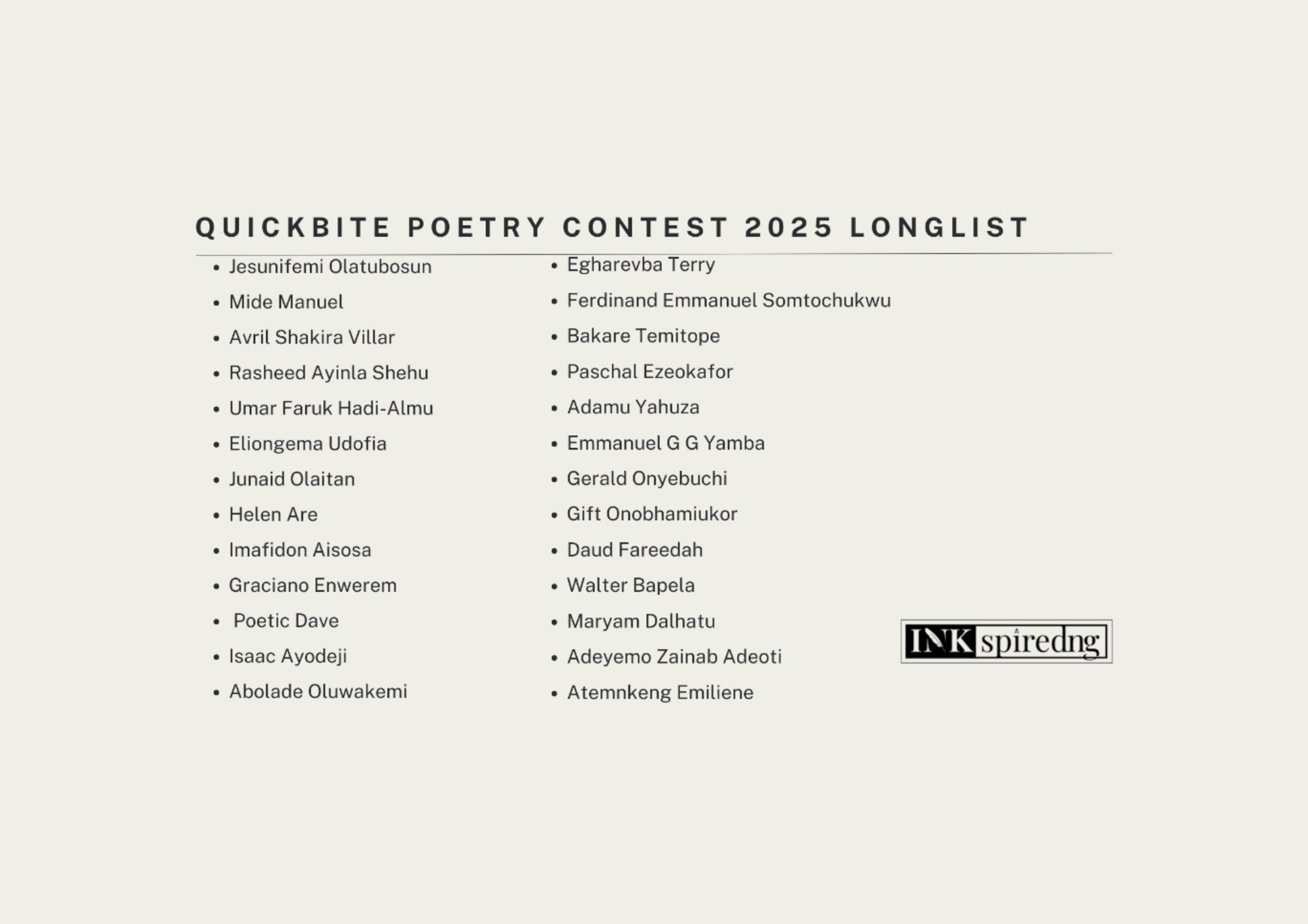 You are currently viewing Quickbite Poetry Contest: 26 Poets Make 2025 Longlist
