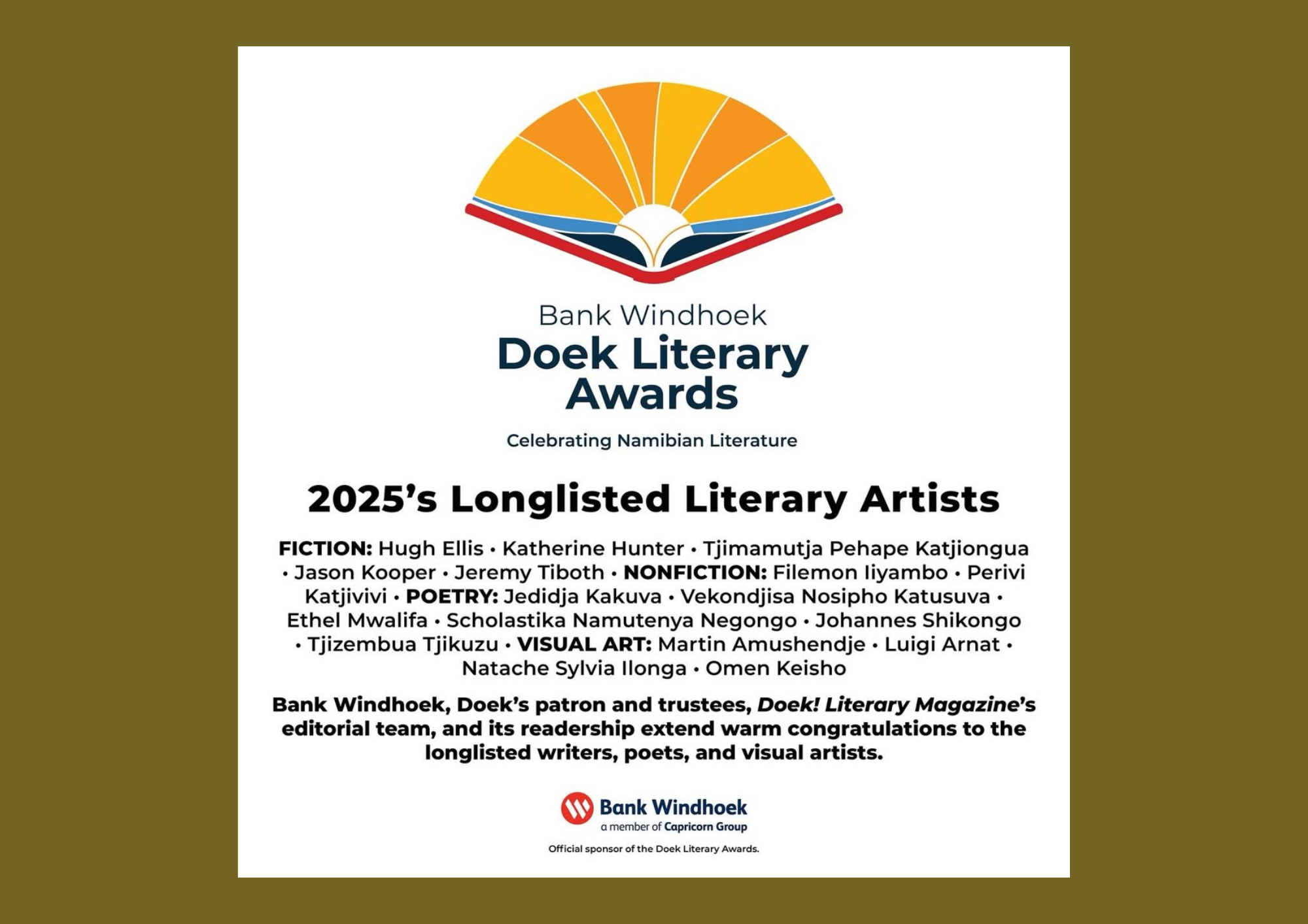You are currently viewing Doek! Magazine Reveals The 2025 Bank Windhoek Literary Awards Longlist