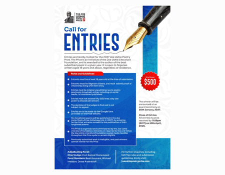 Call for Entries: 2027 Joe Ushie Poetry Prize Opens