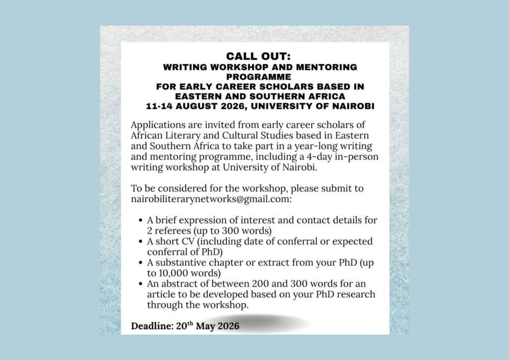 Read more about the article University of Nairobi Opens Applications for Writing and Mentoring Programme for Early Career African Literary Scholars