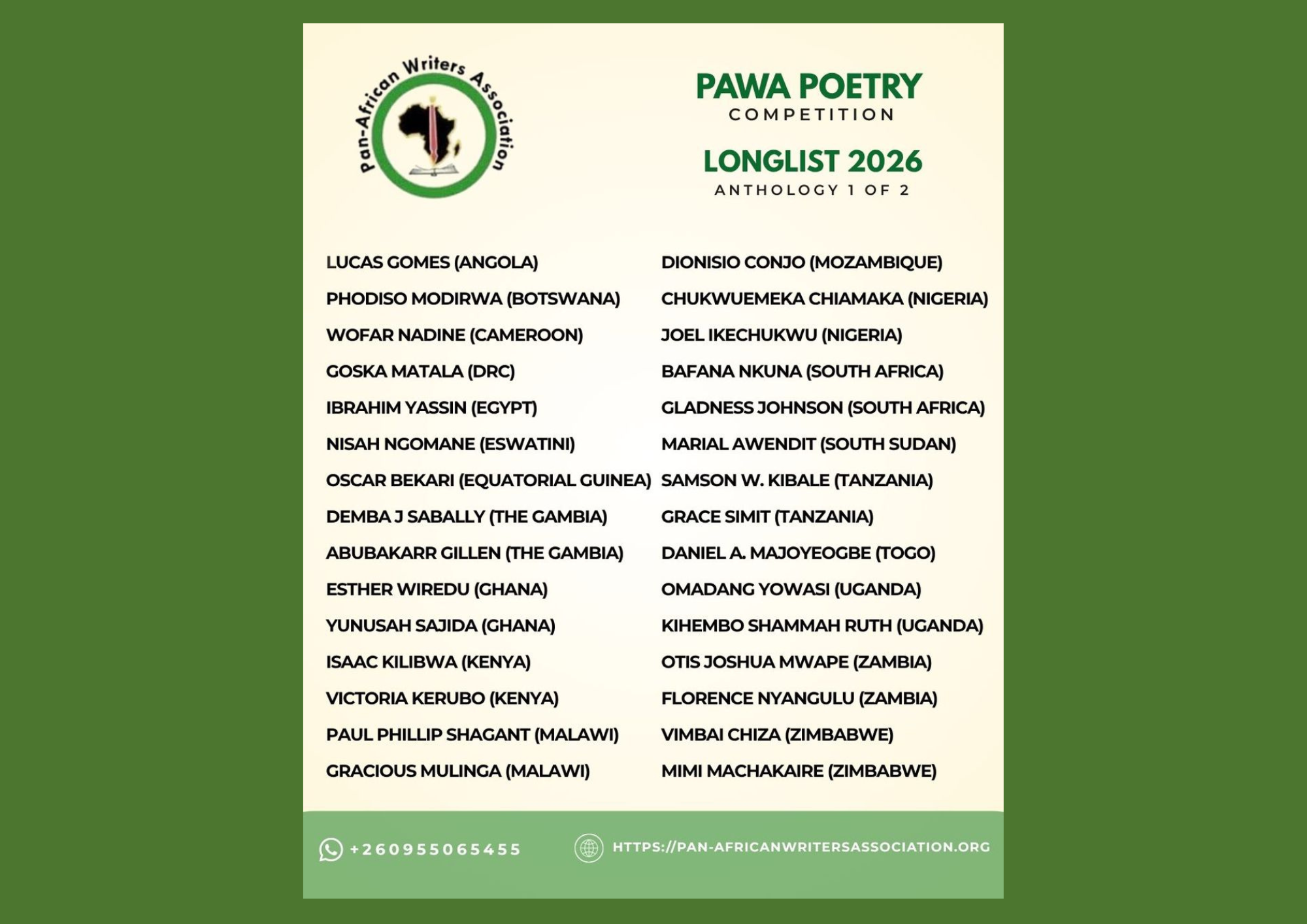 You are currently viewing Pan-African Writers Association Reveals First Phase of Longlisted Poems for 2026 Poetry Competition