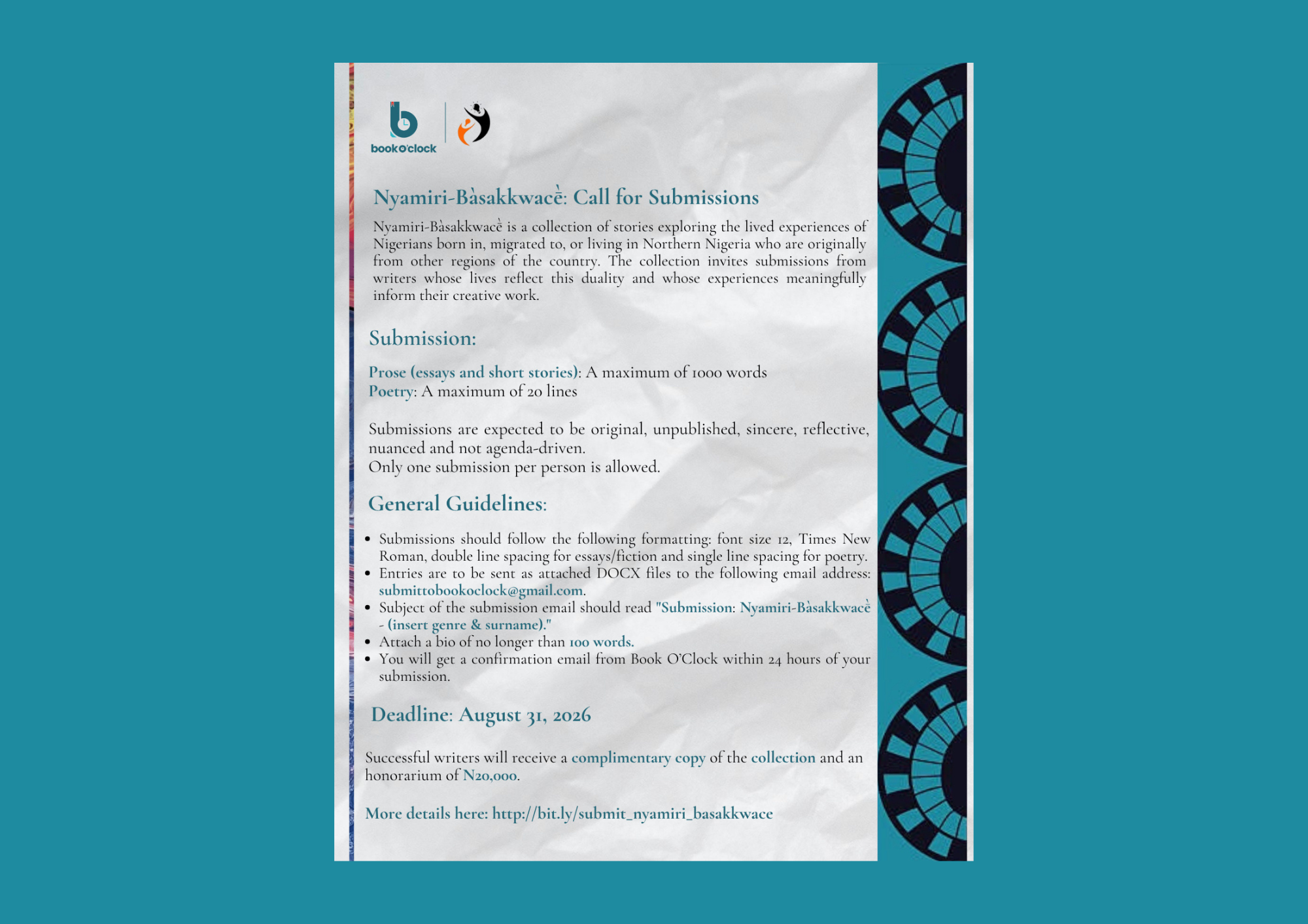 You are currently viewing Book O’Clock Invites Creative Submissions for the Nyamiri-Bàsakkwacḕ Anthology